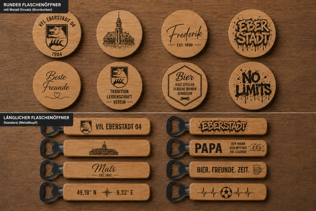 Flaschenöffner aus Holz - Personalisierbar – Persönlich. Praktisch. Ein echtes Unikat.